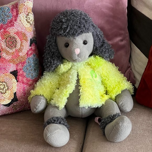 RUSS BERRIE Retired Brigette Gray Poodle Plush Neon Yellow Jacket Deer Valley - Picture 2 of 8